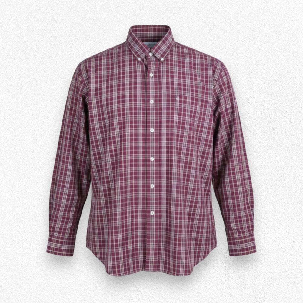 Sun River Dark Red White Plaid Classic Casual Button Down Shirt Size Large